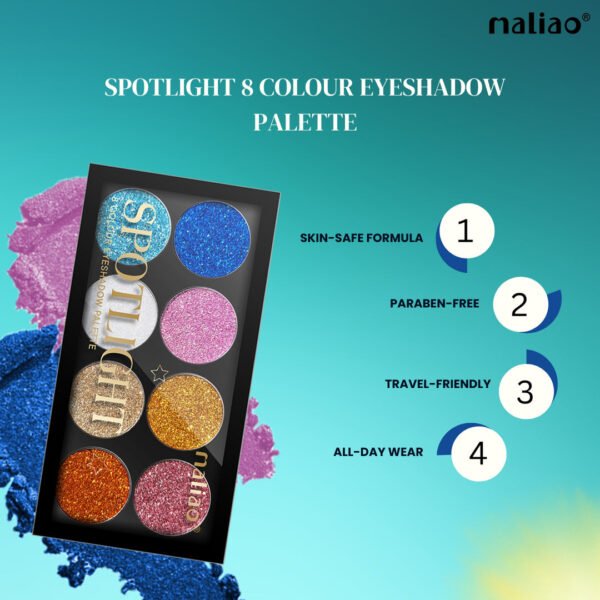 Maliao Spotlight 8 Colour Eyeshadow Palette - High Pigment, Long-Lasting Glitter Shades7