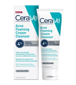 CeraVe Acne Foaming Cream Cleanser – Powerful 4% Benzoyl Peroxide Face Wash