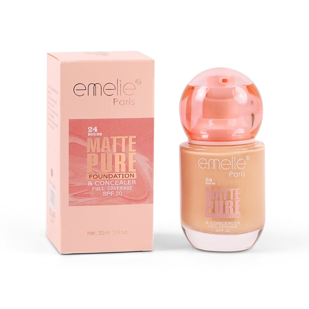 Emelie Paris Matte Pure Foundation & Concealer – 24H Wear with SPF 20