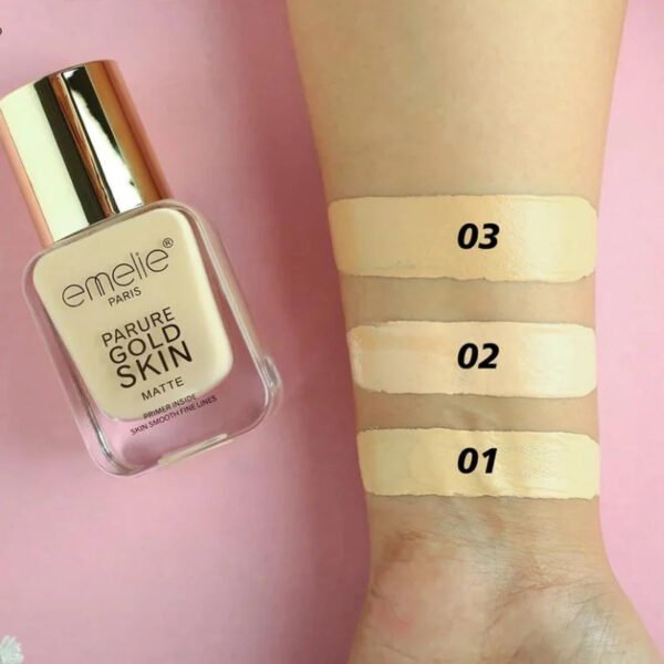 www_15 Emelie Paris Parure Gold Skin Matte Foundation SPF15 with 24K Radiance & Built-in Primer